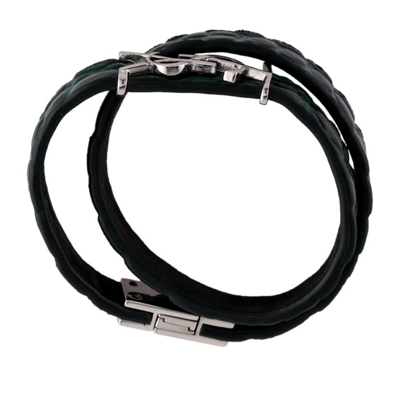 YSL Saint Laurent leather double crocodile wrap bracelet - Picture 4 of 5